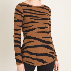 New Chicos Tiger Stripe Textured Bateau-Neck  Sweater Top 4/XXL